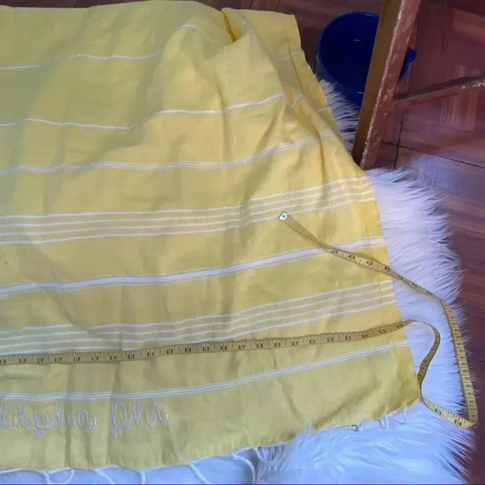 Alpha Phi Sorority yellow stripes fringes beach blanket/ towel